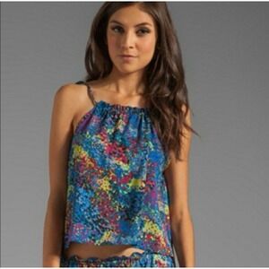 For Love & Lemons Cami Top Small Blue Yellow Floral Halter‎ Festival Summer Boho
